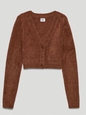 Aritzia Sunday Best Reese Cropped Fuzzy V-Neck Cardigan in Brown Fall Soft Comfy